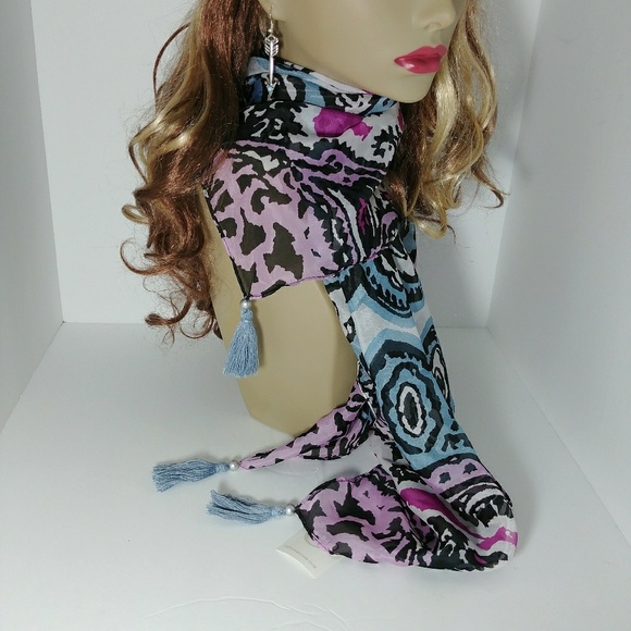 CATO DUSTY BLUE FRINGE TASSLE SHEER SCARF - Picture 3 of 5